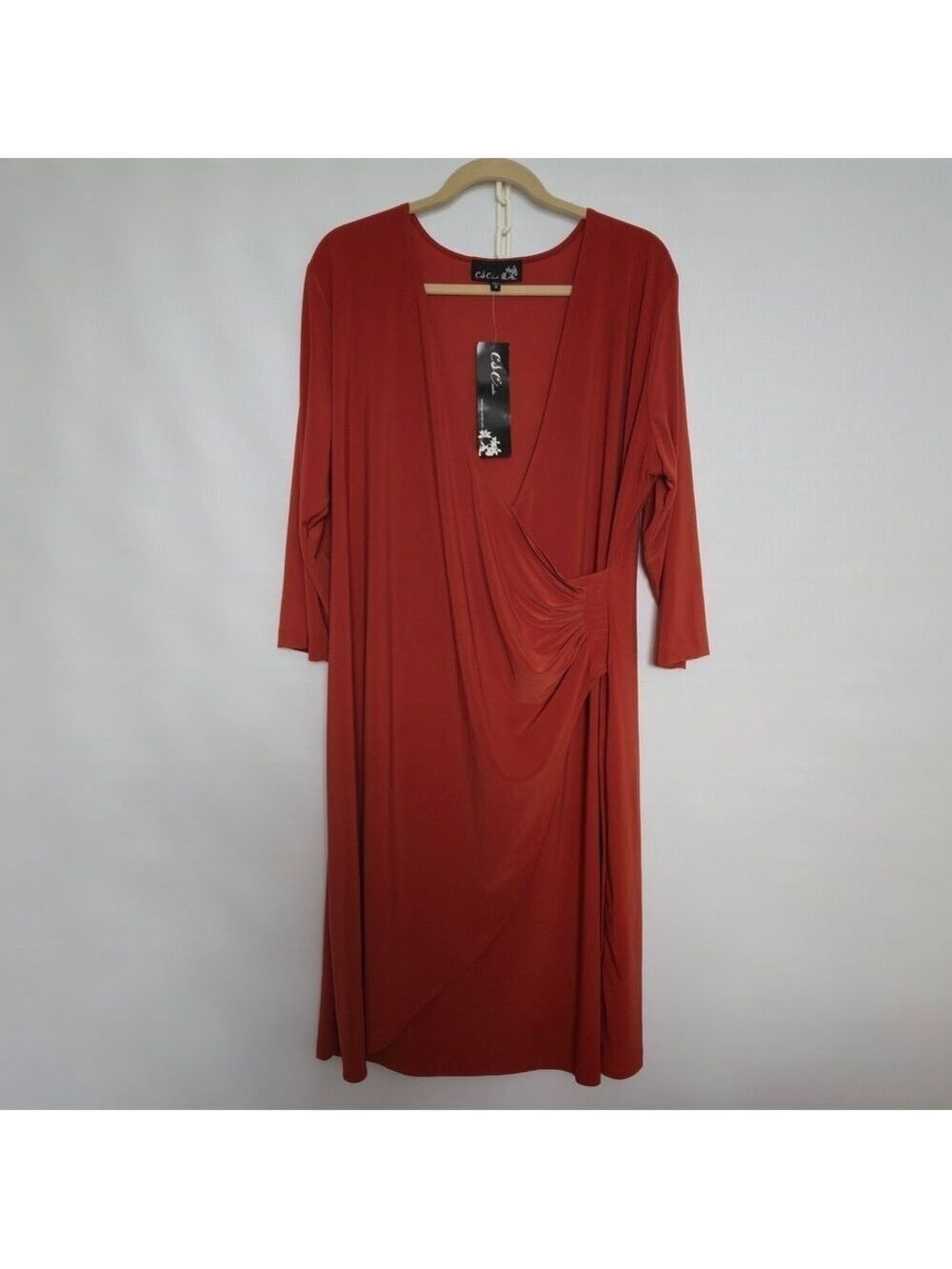CSC Studio Dress Women Midi Faux-Wrap Surplice Rust Fall Thanksgiving Size 1X